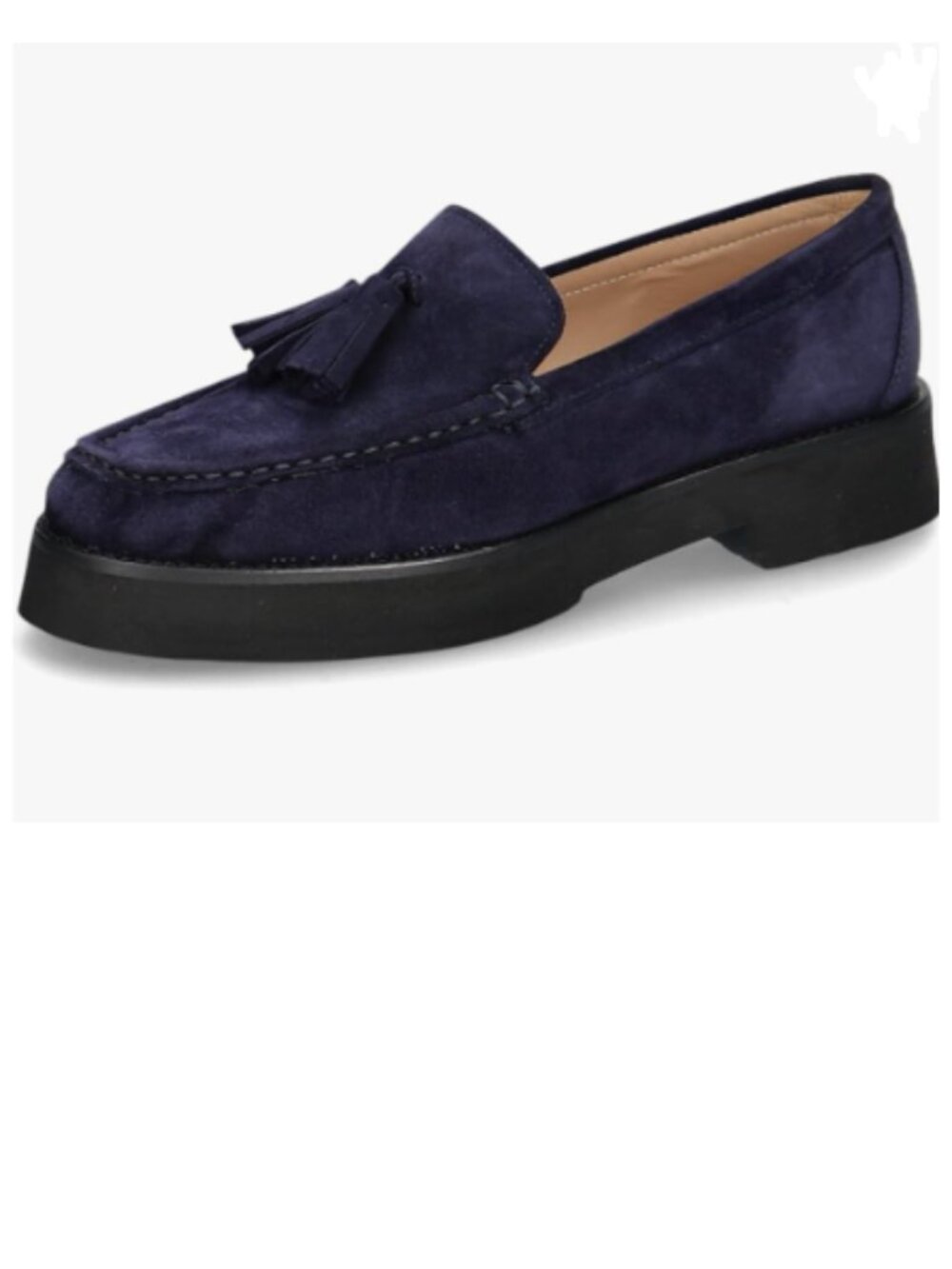 YDN Dark Blue Closed Toe Low Heels Loafers Pumps Tassels Slip On Moccasin Shoes